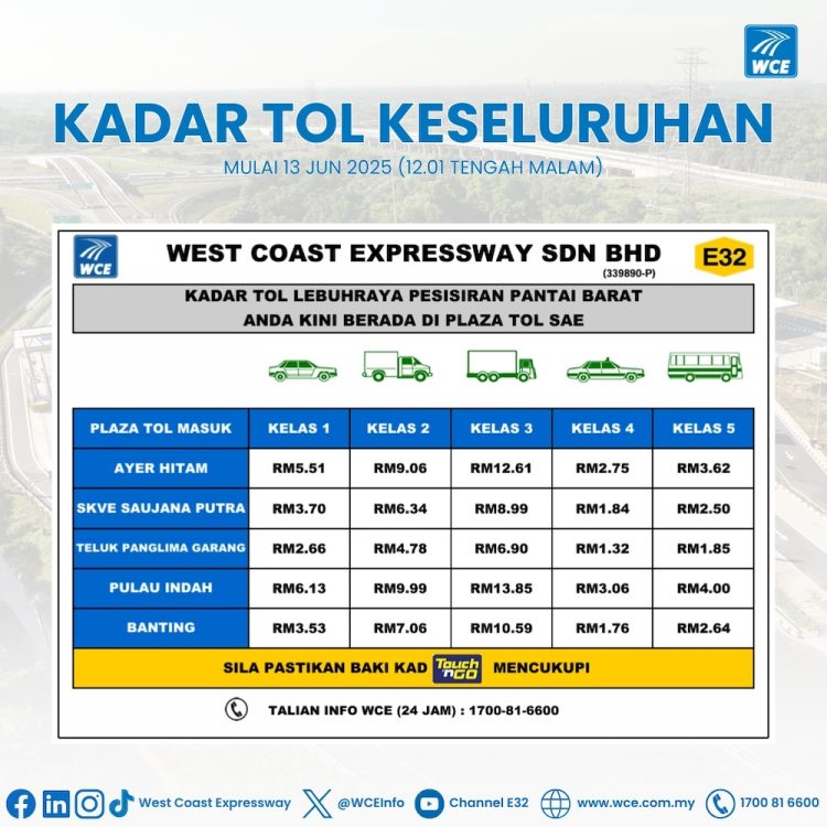 Kadar tol Seksyen 2 Lebuhraya WCE