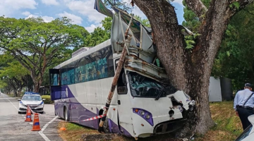 Pemandu bas langgar pokok di UPM