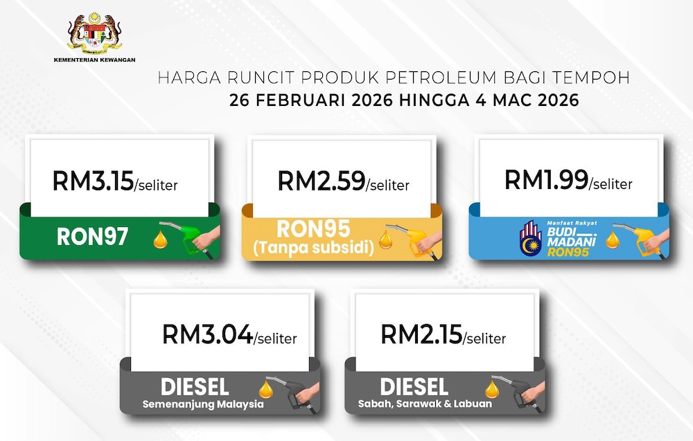 Harga minyak 26 Februari dan 4 Mac 2026