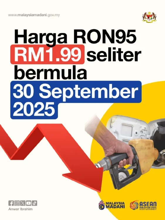 Poster RON95 Malaysia RM1.99 seliter