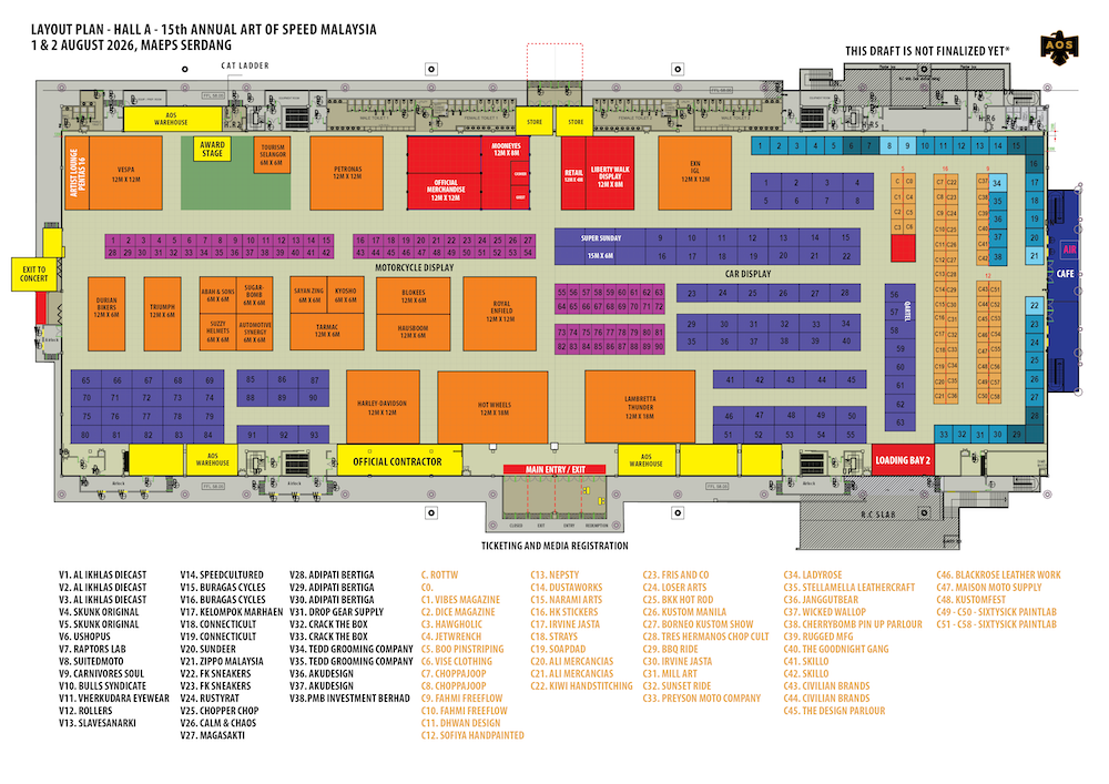 Layout Art of Speed (AOS) Malaysia 2026 | Hall A